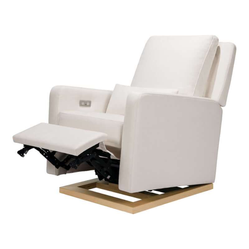 Babyletto Sigi Electronic Recliner & Glider w/ USB Port - Performance Cream Eco-Weave with Light Wood Base