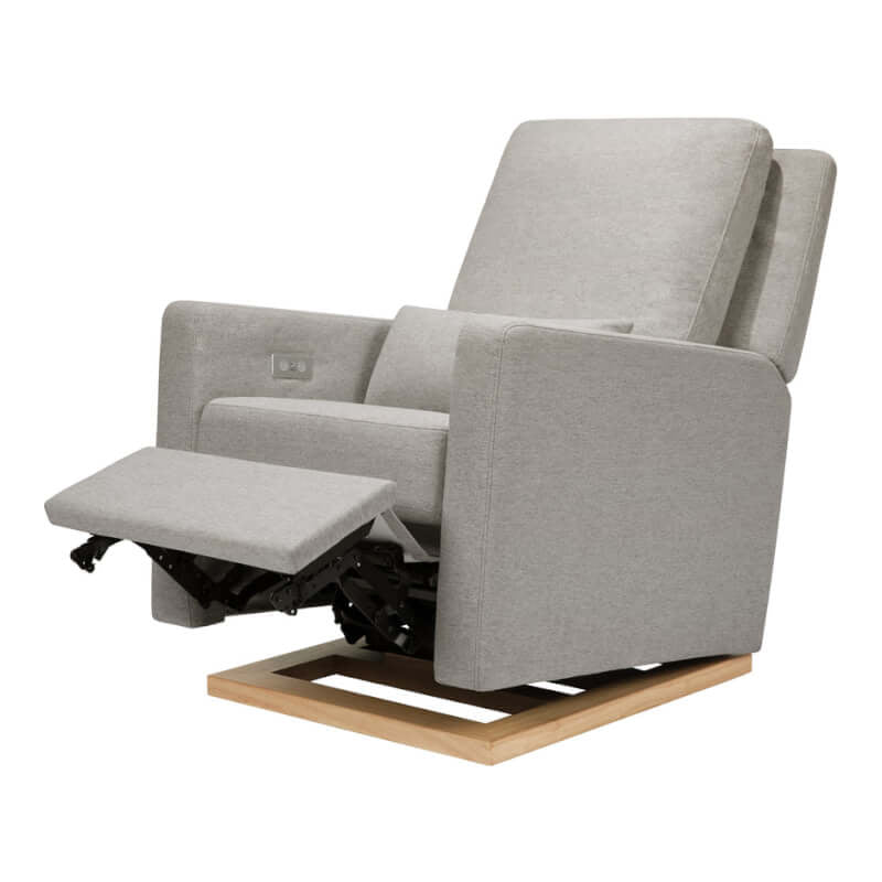 Babyletto Sigi Electronic Recliner & Glider w/ USB Port - Performance Grey Eco-Weave with Light Wood Base