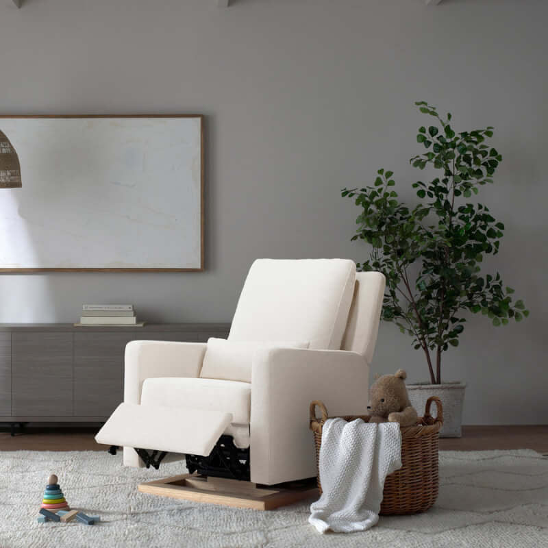 Babyletto Sigi Recliner & Glider - Performance Cream Eco-Weave with Light Wood Base
