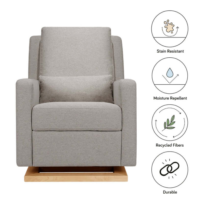 Babyletto Sigi Recliner & Glider - Performance Grey Eco-Weave with Light Wood Base