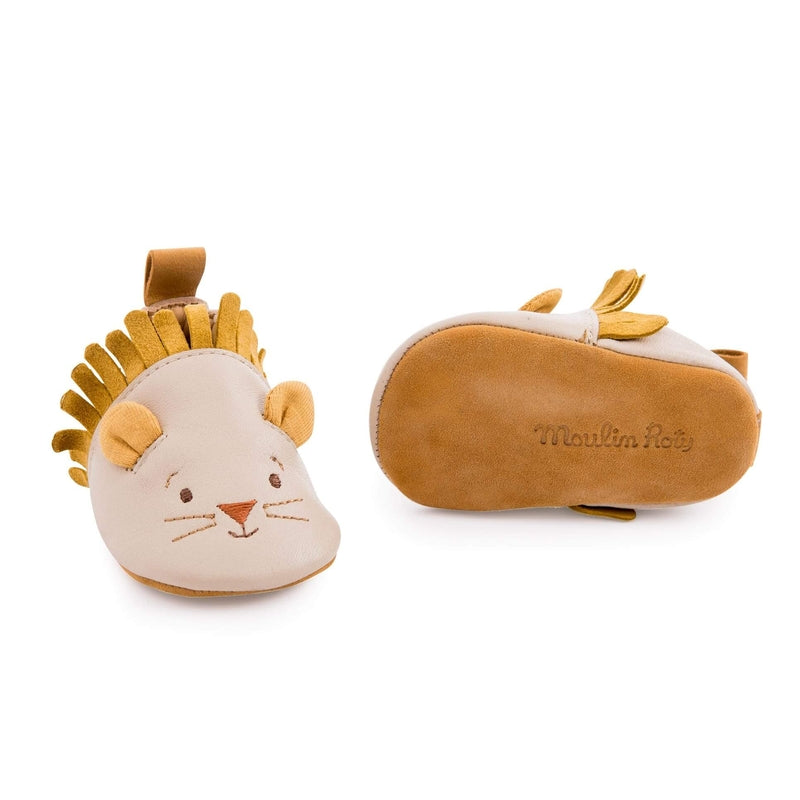 Moulin Roty Sous Mon Baobab Lion Leather Slippers