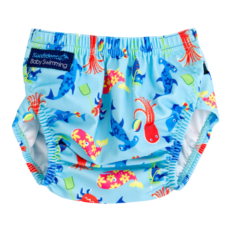 Konfidence™ Splashy™ AquaNappy™ Swim Nappy (One Size) - Sea Friends Cyan