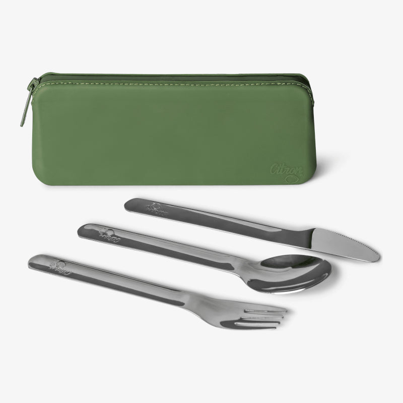 Citron Stainless Steel Cutlery with Pouch - Green