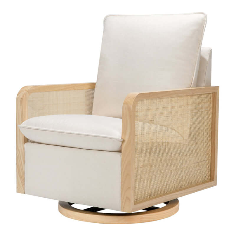Babyletto Sumba Swivel Glider with Cane - Performance Cream Eco-Weave with Light Wood Base