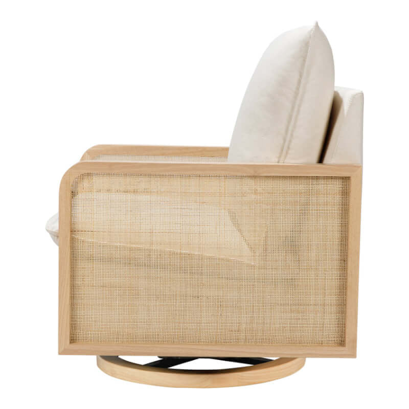 Babyletto Sumba Swivel Glider with Cane - Performance Cream Eco-Weave with Light Wood Base