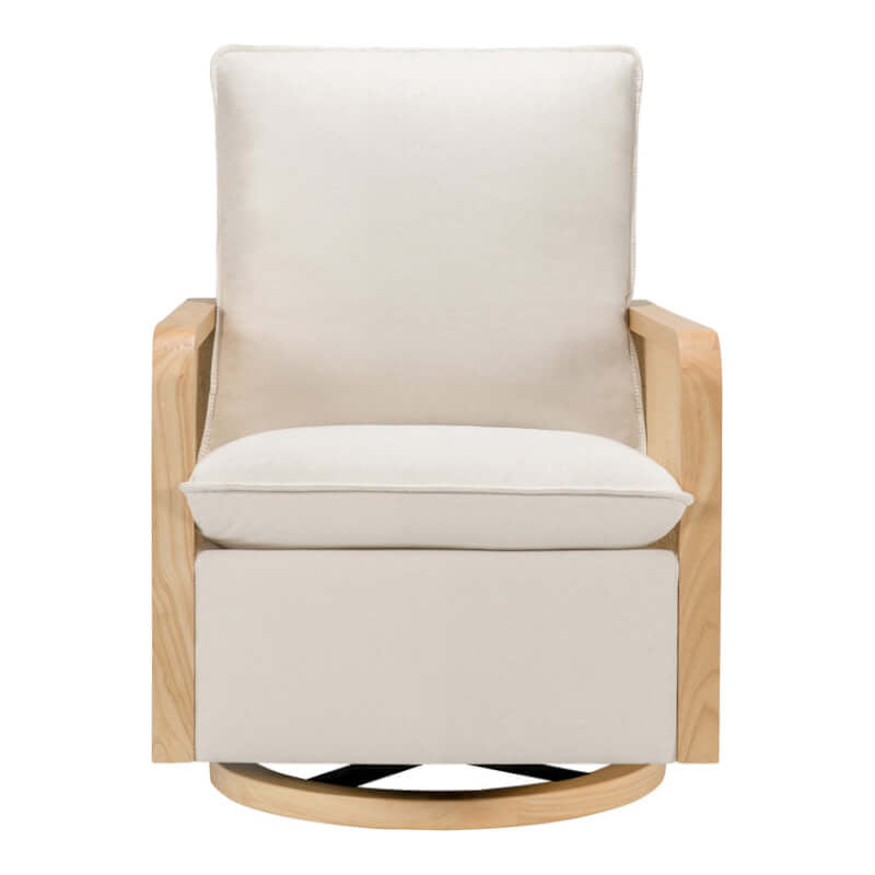 Babyletto Sumba Swivel Glider with Cane - Performance Cream Eco-Weave with Light Wood Base
