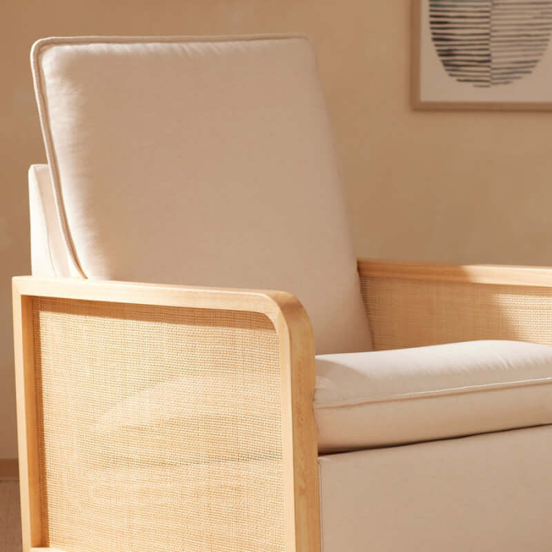 Babyletto Sumba Swivel Glider with Cane - Performance Cream Eco-Weave with Light Wood Base