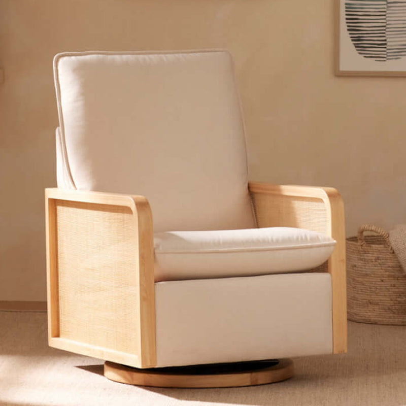 Babyletto Sumba Swivel Glider with Cane - Performance Cream Eco-Weave with Light Wood Base