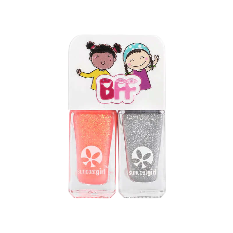 Suncoat Girl Buddies Nail Polish Duo Set Silver and Coral Glitter 2 Piece Set