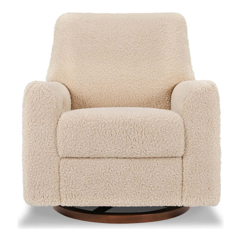 Babyletto Sunday Power Recliner and Swivel Glider - Chai Shearling with Dark Wood Base