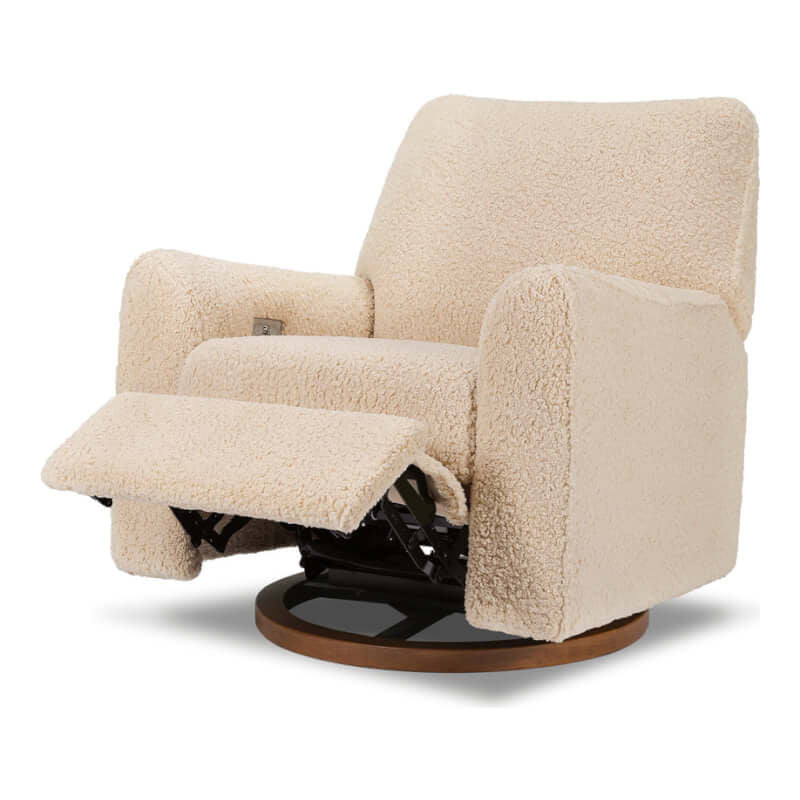 Babyletto Sunday Power Recliner and Swivel Glider - Chai Shearling with Dark Wood Base