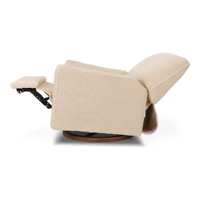 Babyletto Sunday Power Recliner and Swivel Glider - Chai Shearling with Dark Wood Base