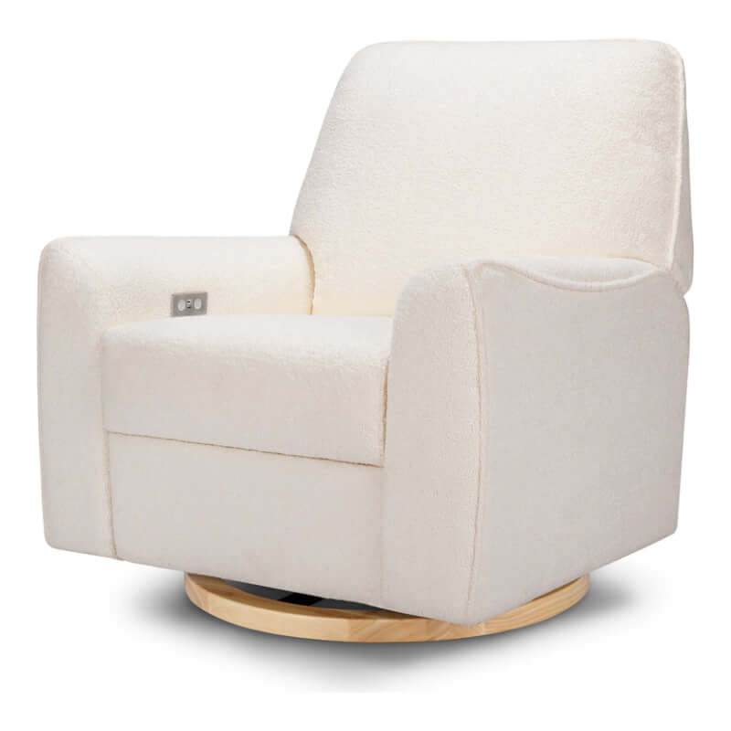 Babyletto Sunday Power Recliner and Swivel Glider - Chantilly Fleece with Light Wood Base