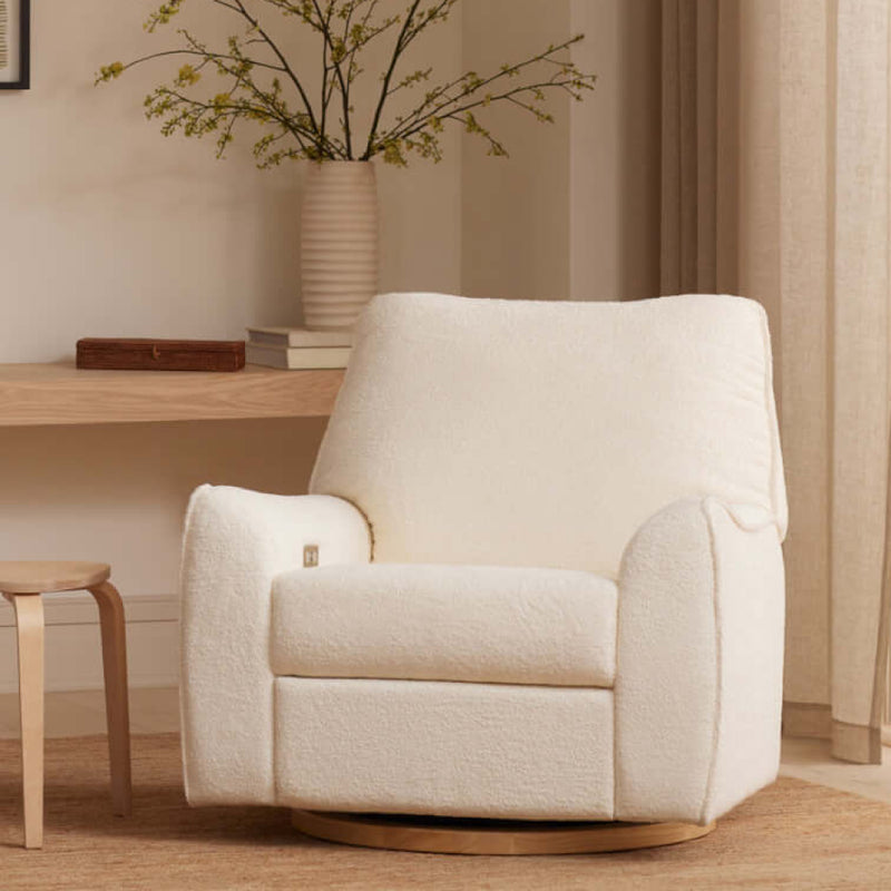 Babyletto Sunday Power Recliner and Swivel Glider - Chantilly Fleece with Light Wood Base