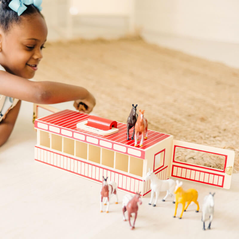 Melissa & Doug 便攜式馬廄玩具套裝