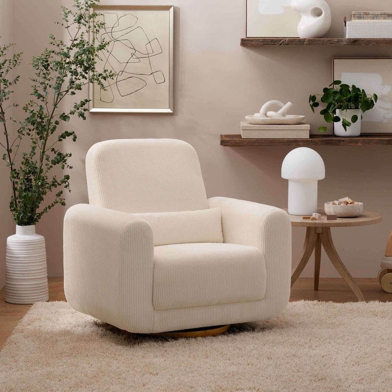 Babyletto Tuba Extra Wide Swivel Glider - Ivory Corduroy with Light Wood Base