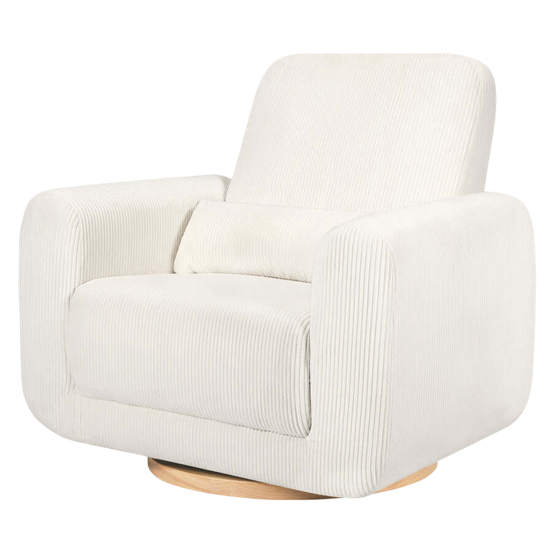 Babyletto Tuba Extra Wide Swivel Glider - Ivory Corduroy with Light Wood Base