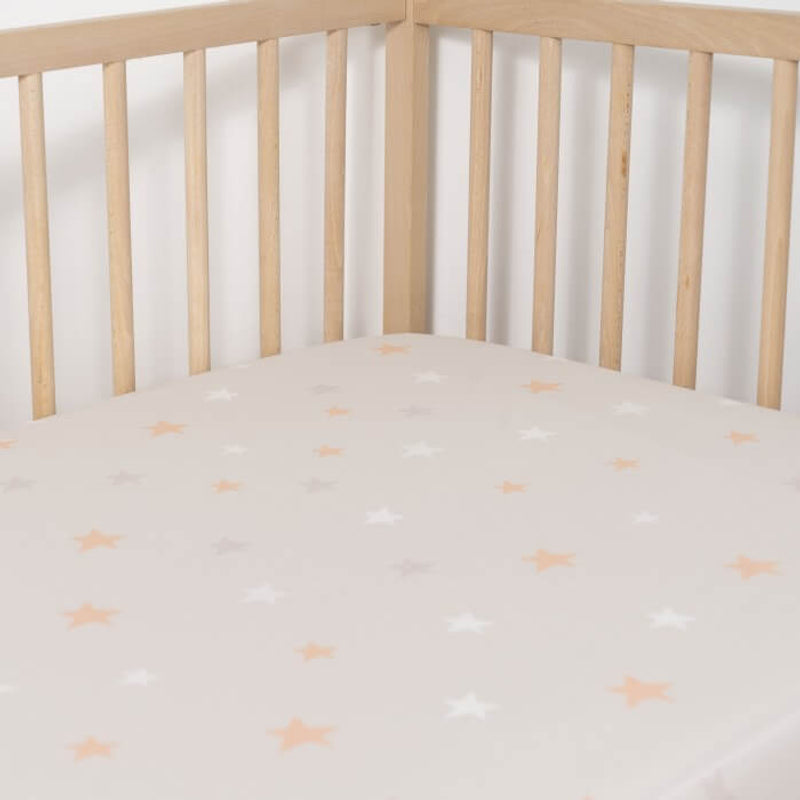 Jadaloo Anti-Dustmite Ultra Soft Crib Fitted Sheet 120x60cm - Beige Stars