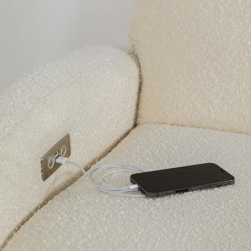 Babyletto Nami 電動躺椅/旋轉搖椅,帶 USB 接口 - 象牙色圈絨面料,淺色木質底座