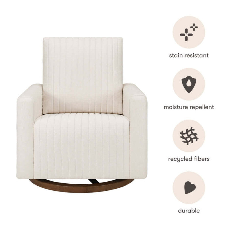 Babyletto Poe Channeled Swivel Glider - Performance Cream Eco-Weave with Dark Wood Base Babyletto