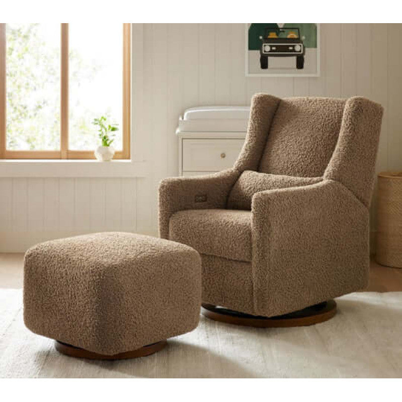 Babyletto Kiwi Gliding Ottoman - Latte Teddy Loop with Dark Wood Base