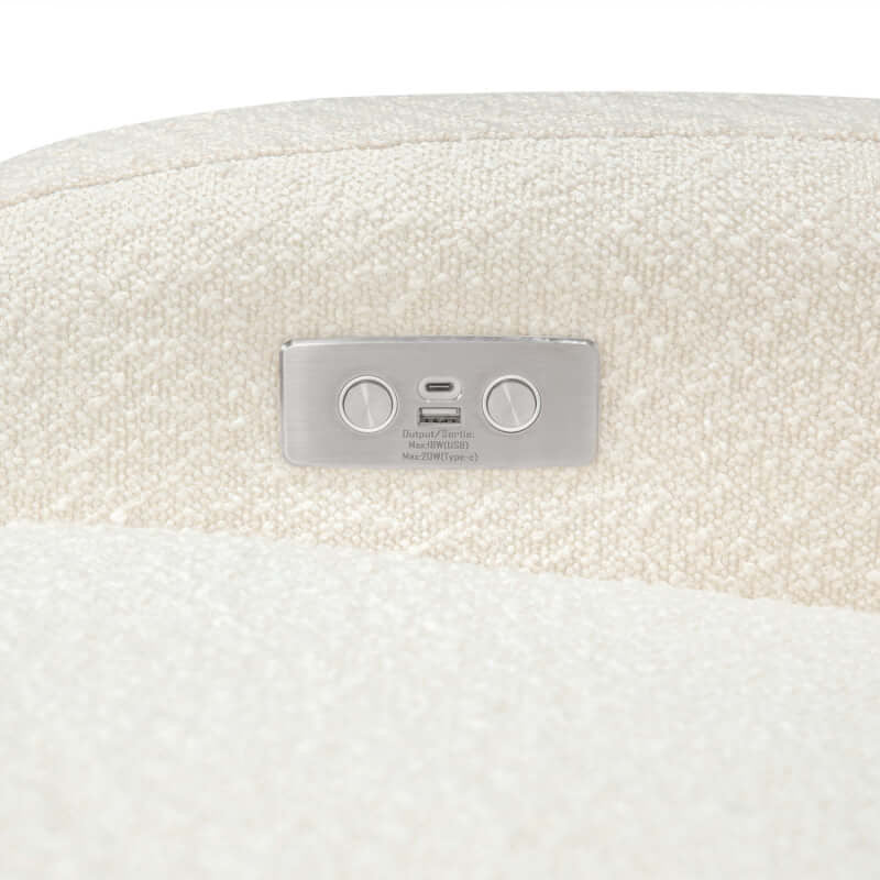 Babyletto Nami 電動躺椅/旋轉搖椅,帶 USB 接口 - 象牙色圈絨面料,淺色木質底座