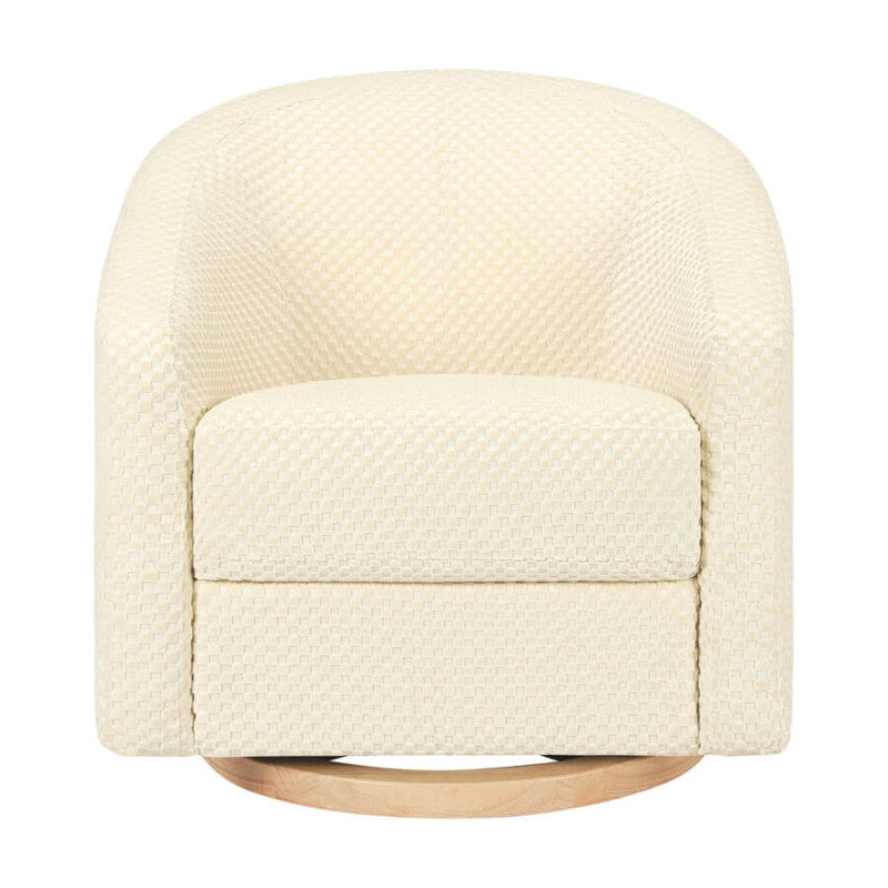 Babyletto Madison Swivel Glider - Ivory Velvet Checker with Light Wood Base Babyletto