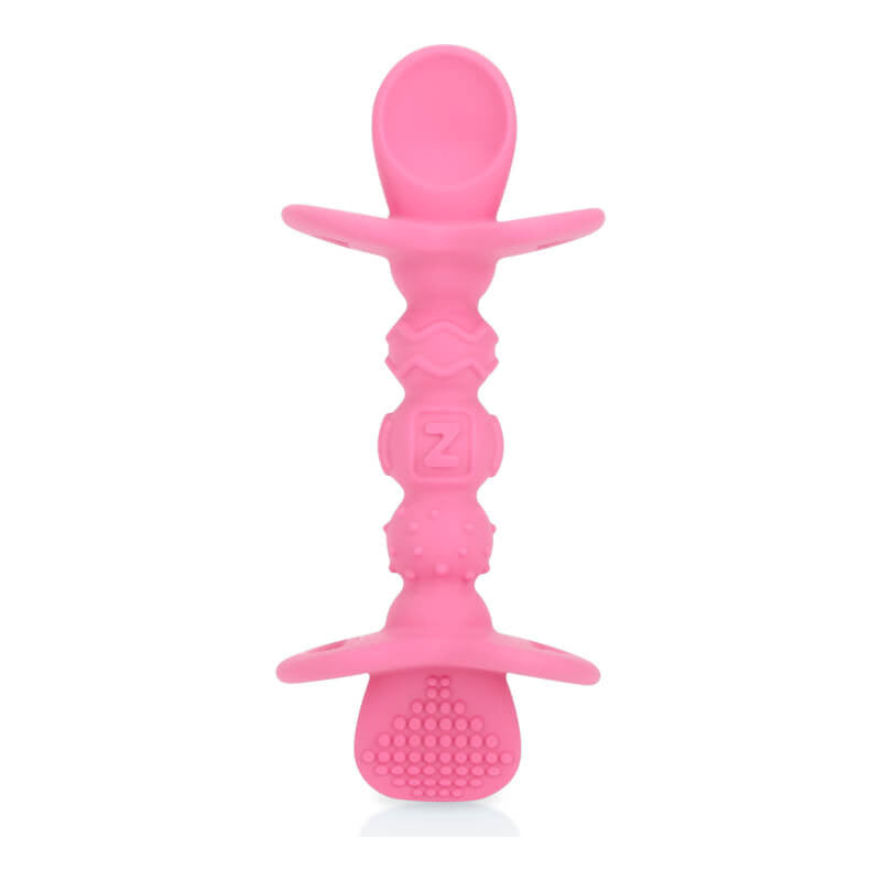 Nuby Sure Grip Dipeez 矽膠自餵勺 2 件裝 - 粉紅色和藍色
