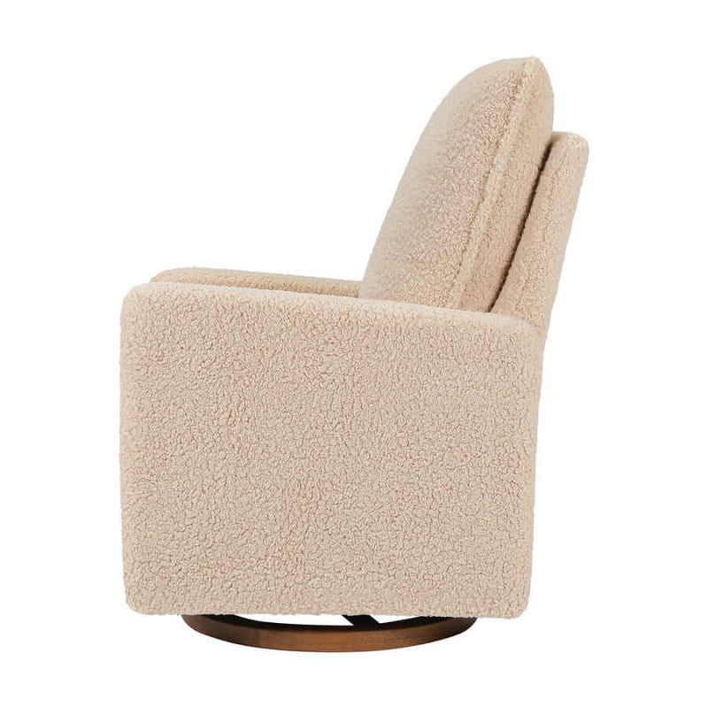 Babyletto Cali Pillowback Swivel Glider - Chai Shearling with Dark Wood Base Babyletto