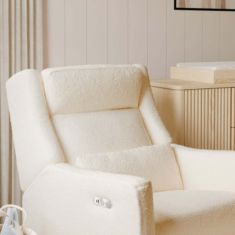 Babyletto Kiwi Plus Power Recliner and Swivel Glider with Power Adjustable Headrest and USB Port - Performance Ivory Boucle