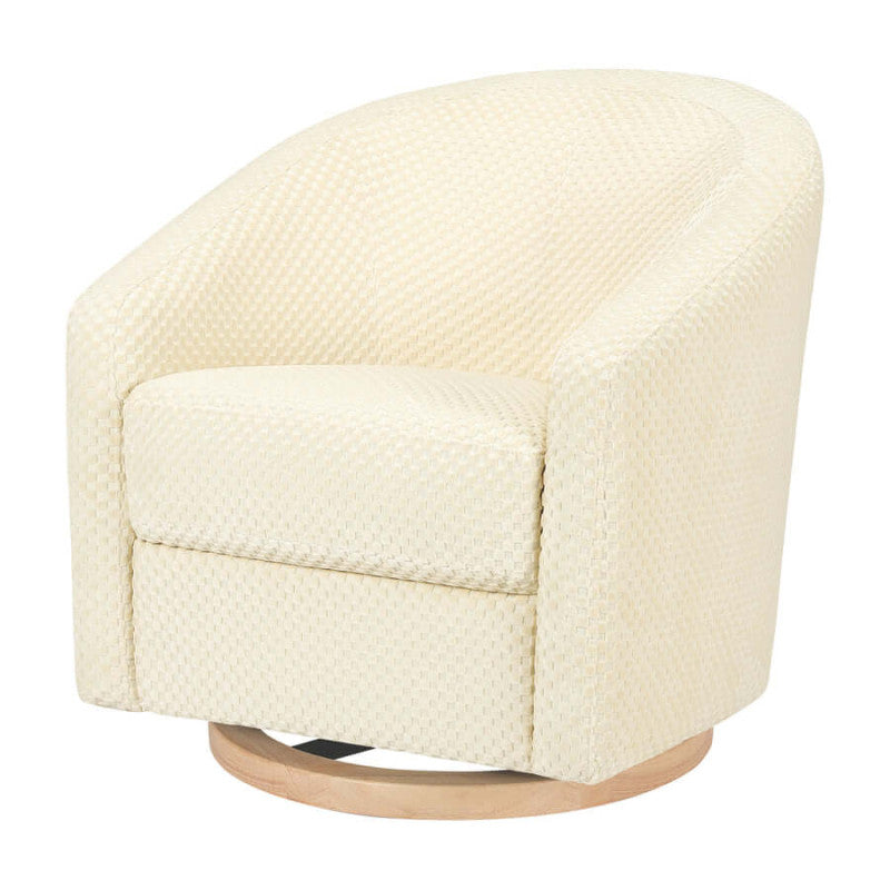 Babyletto Madison Swivel Glider - Ivory Velvet Checker with Light Wood Base Babyletto