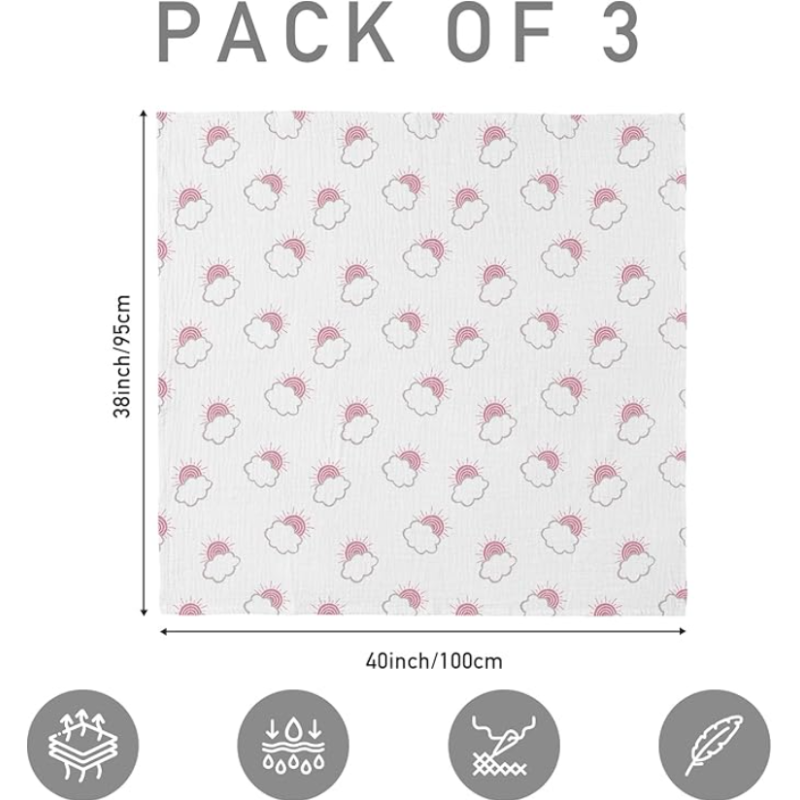 LYRICHOM BABY Muslin Swaddle Blankets for Newborn 3 in a pack - Clouds & Stars