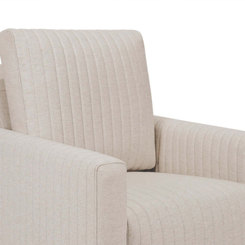 Babyletto Poe Channeled Swivel Glider - Performance Beach Eco-Weave with Dark Wood Base