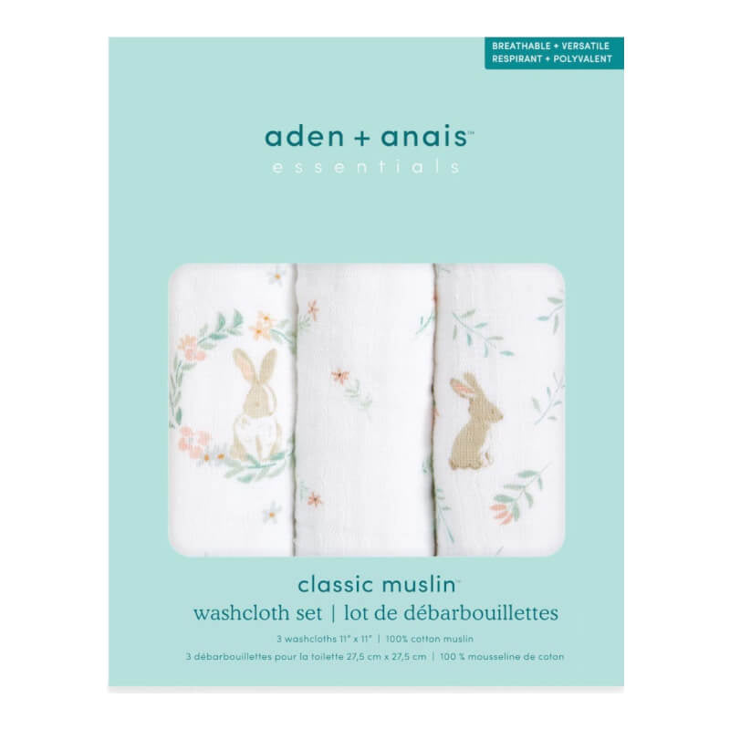 aden + anais Washcloth Set 3-Pack - Blushing Bunnies