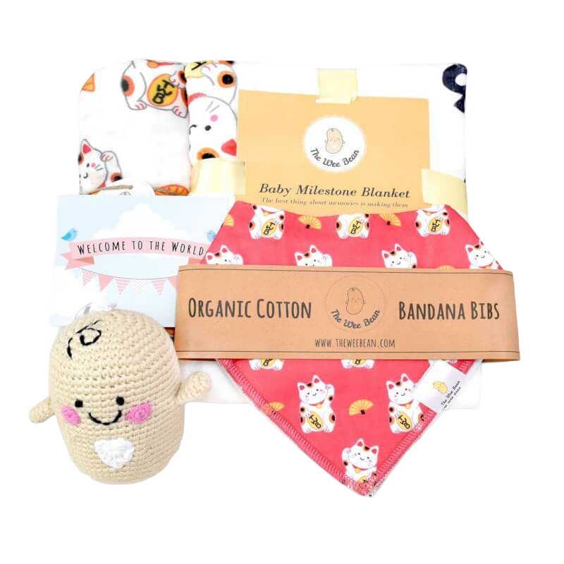 The Wee Bean Welcome Home Baby Gift Set - Fortune Cat Maneki Neko Collection