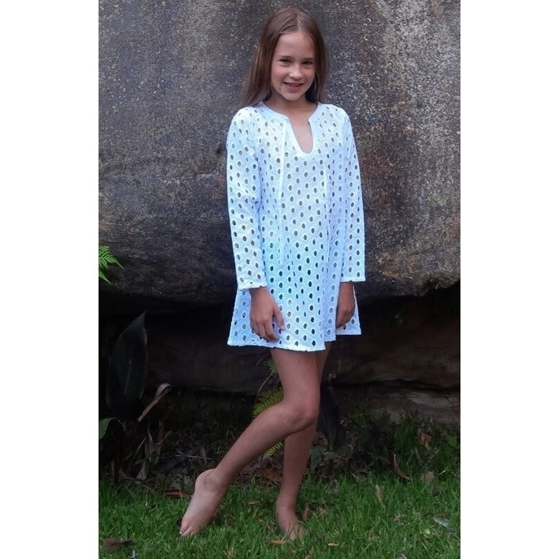 Platypus White Girls Eyelet Tunic