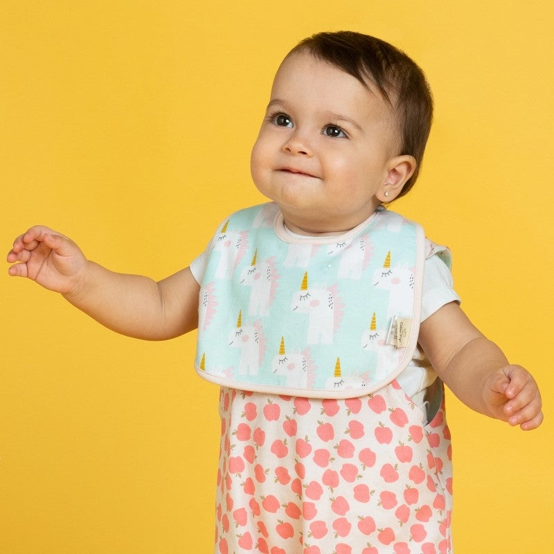 Cotton Pigs Organic Reversible Bib - Unicorns & Apples