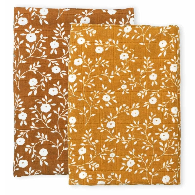 A Little Lovely Company Muslin Cloth Set of 2 - Blossom - Caramel
