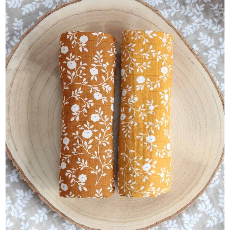 A Little Lovely Company Muslin Cloth Set of 2 - Blossom - Caramel
