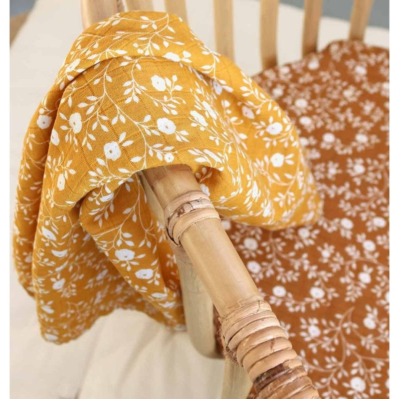 A Little Lovely Company Muslin Cloth Set of 2 - Blossom - Caramel
