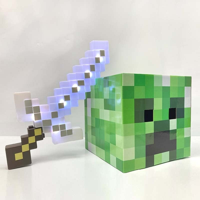 Pixel Art Toy Light-Up Adventure Sword + Creeper Cardboard Head Toy Set