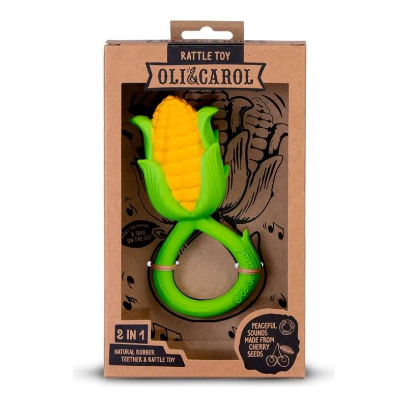 Oli&Carol 2-in-1 Teether & Rattle Toy - Corn