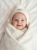 Malabar Baby Bamboo Pom Pom Hooded Towel - Peach