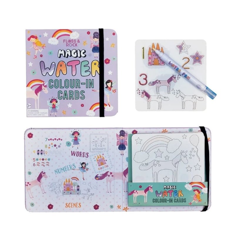 Floss & Rock Magic Water Colour-In Cards - Fairy Unicorn