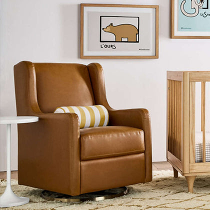 Babyletto Wally Swivel Glider - Vegan Tan Leather with Gold Base