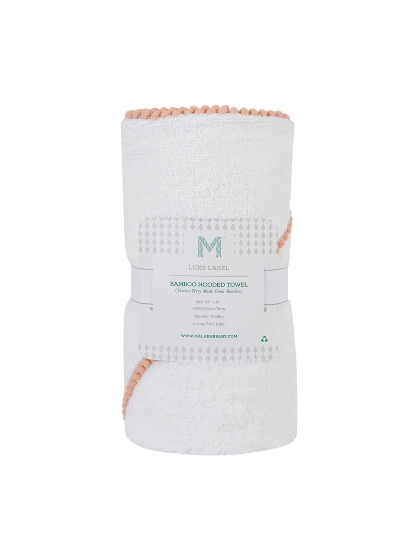 Malabar Baby Bamboo Pom Pom Hooded Towel - Peach
