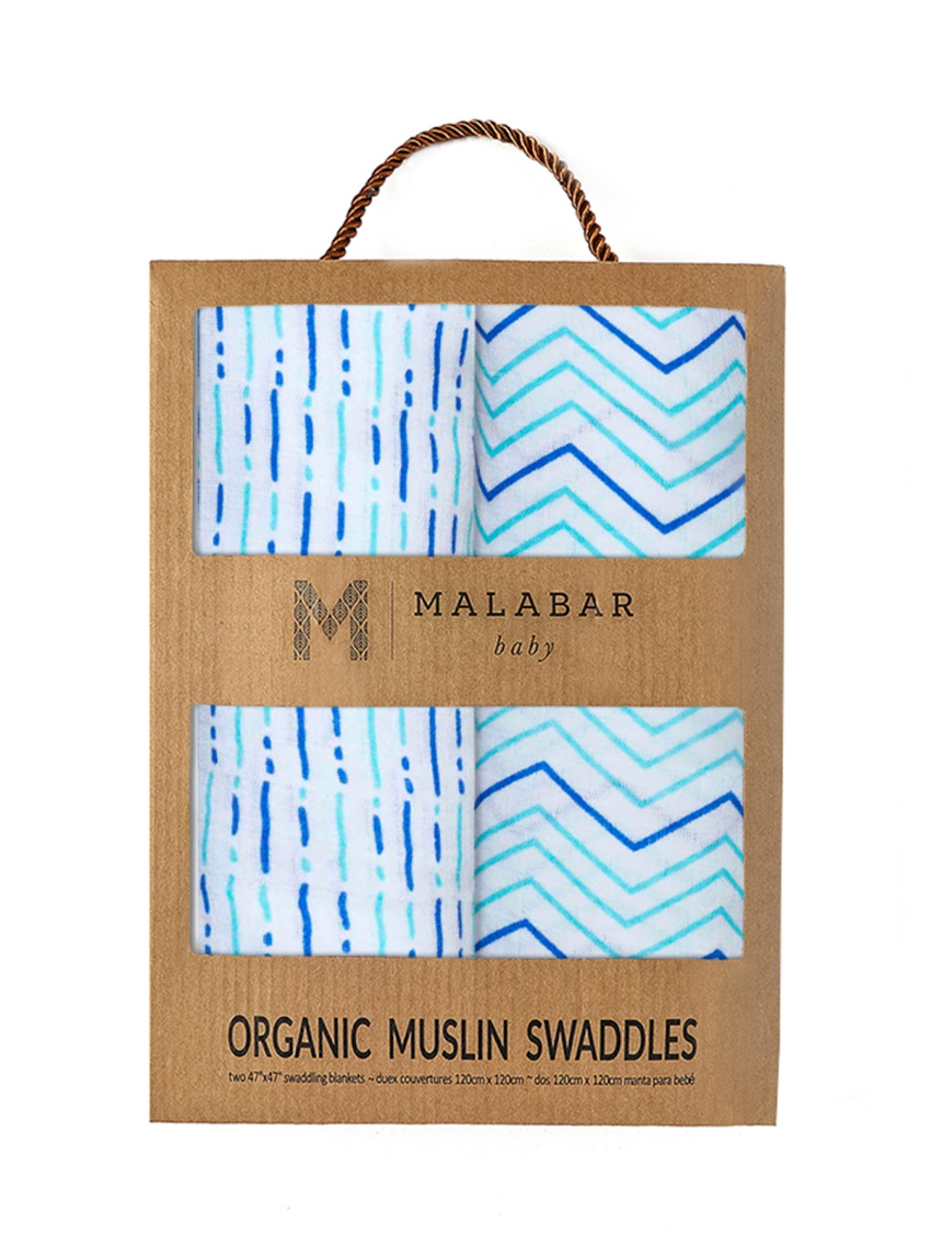 Malabar Baby Organic Muslin Swaddle 2-Pack - Shades of Blue