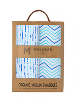 Malabar Baby Organic Muslin Swaddle 2-Pack - Shades of Blue