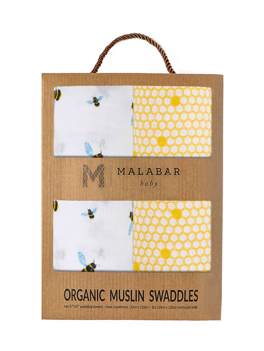 Malabar Baby Organic Muslin Swaddle 2-Pack - Busy Bees