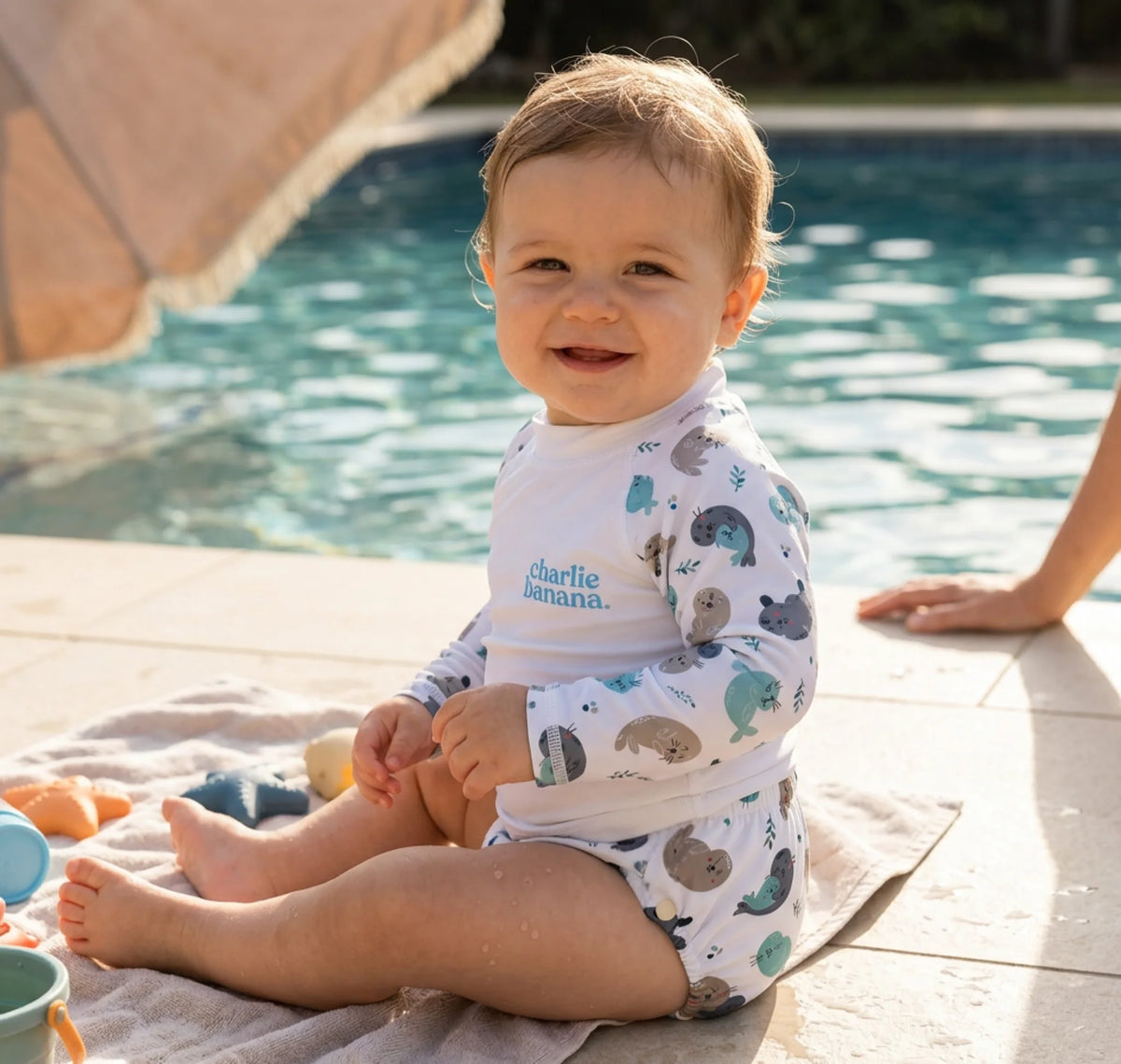 Charlie Banana Rash Guard White + Seally
